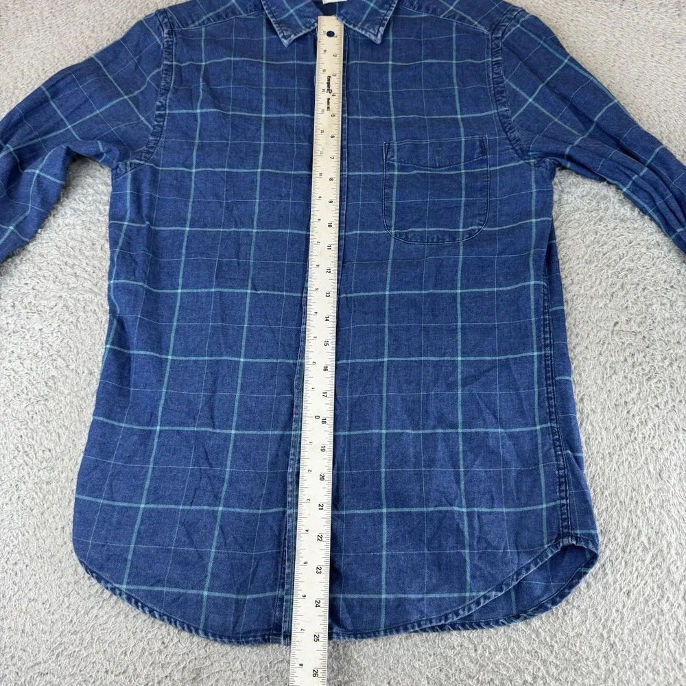 Faherty Shirt Mens Xs‎ Blue Window Pane Plaid Button Up Long Sleeve Casual